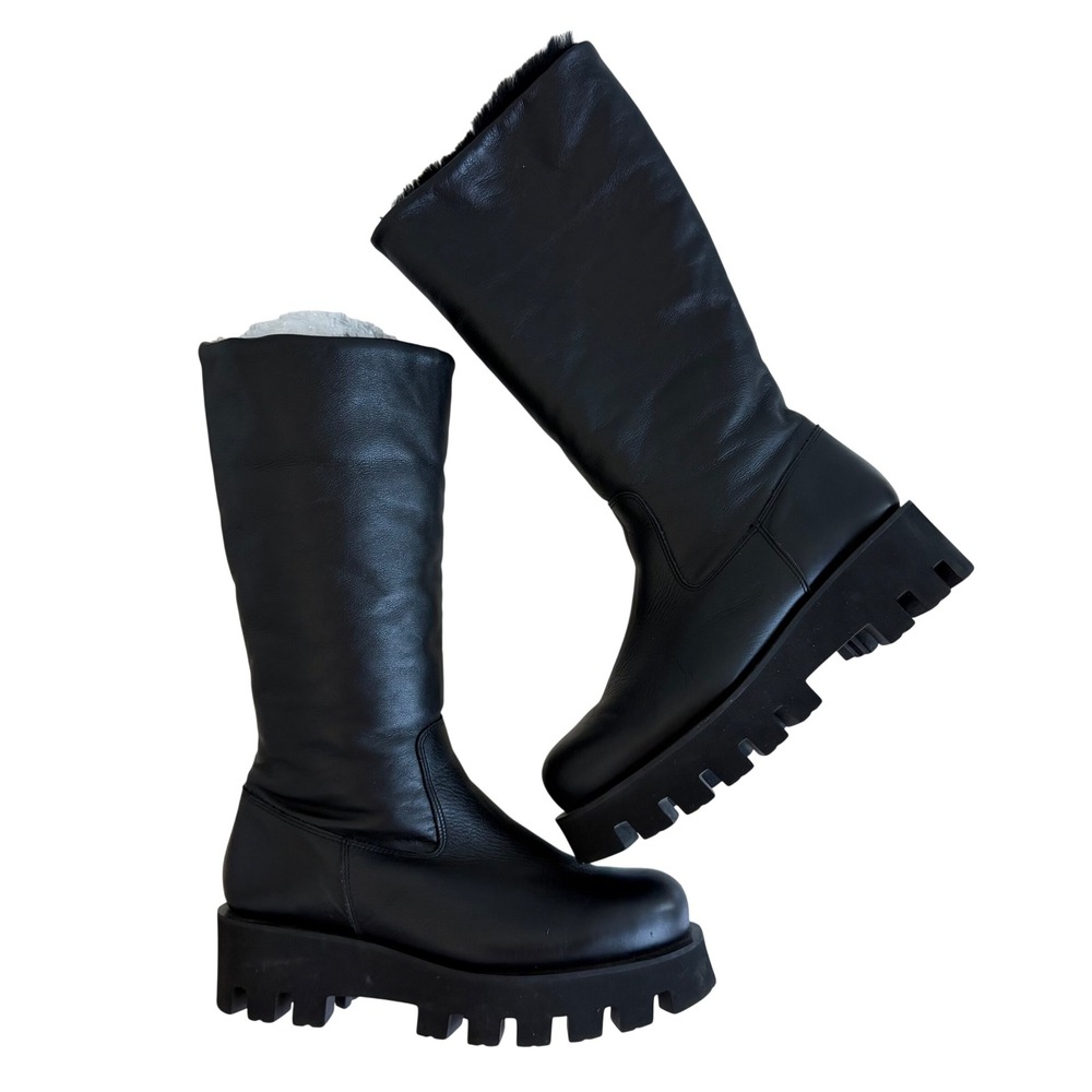 Paloma‎ Barcelo Black Shearling Platform Boots Size 39